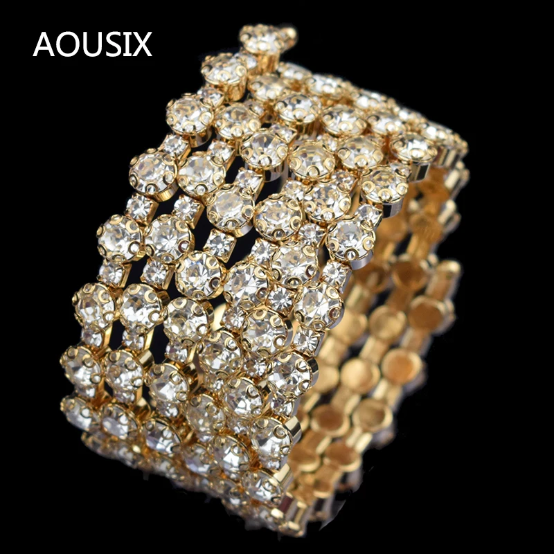 Fashion 3/6 rows Crystal Gold Silver Plated Bracelets & Bangles for Women Rhinestone Stretching Bangle Upper Arm Bracelet jewelr 6