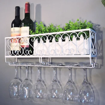 

Wine Rack Wall Mount Iron Glass Floating Bar Shelf 6 Bottle Holder 50.2*10cm