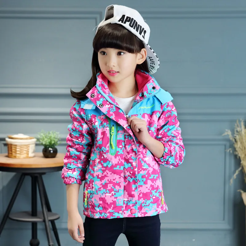 

Girls Autumn Clothing Outdoor Mosaic Raincoat Jacket Two-Piece Set Children Three-in-One Deconstructable Autumn And Winter Coat