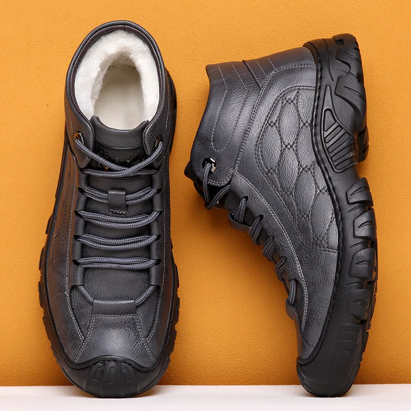 Men Sneakers Shoes Boots Chunky Casual High-Top Black Winter Mens ZSAUAN Wool Grey Outdoor