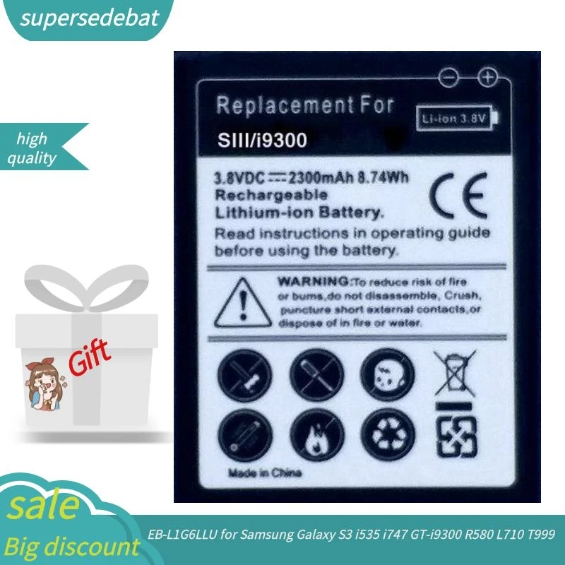 Supersedebat EB-L1G6LLU акумуляторная батарея для Samsung Galaxy S3 I535 I747 GT-i9300 R580 L710 T999 I930 смартфона