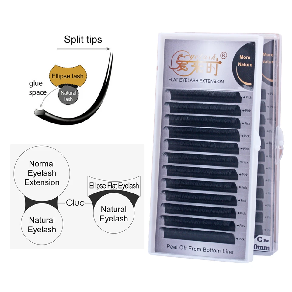 

NEWCOME Flat Ellipse Eyelashes Extension 0.10 0.15 0.20mm Matte Flat Lashes Split Tips Ellipse Shaped False Individual Eyelashes