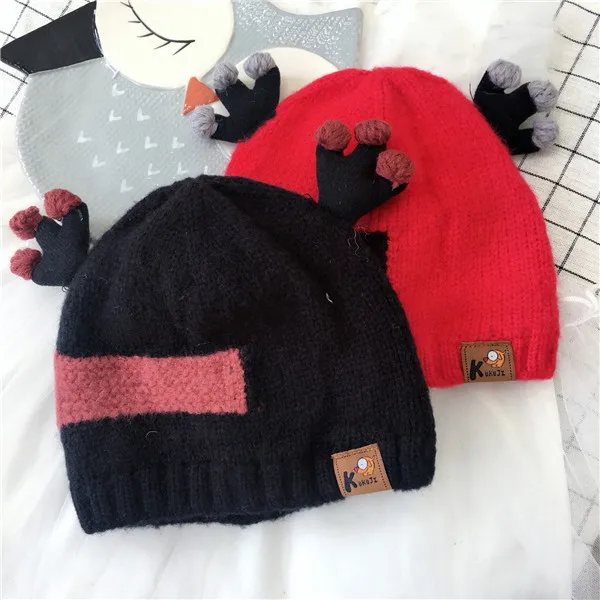 Детская шапка Skullie Beanies для мальчиков и девочек, зимняя шапка с рождественским рисунком лося, роговыми ушами, теплые эластичные модные аксессуары