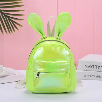 

Cute Women Small Backpack Rabbit Ears Girl Leather Laser Shoulders Bag Teenager Outdoor Travel Bags Student Girls School Bags Bo