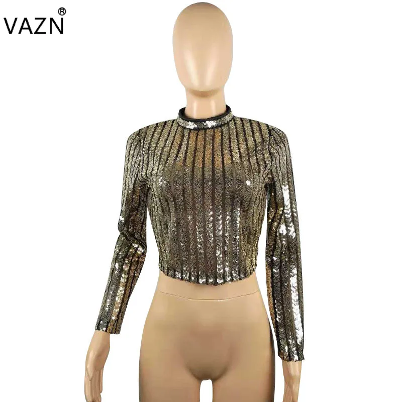 VAZN осень сексуальная модная женская однотонная короткая футболка сексуальный о-вырез длинный рукав тонкая короткая футболка женская открытая футболка YZ816