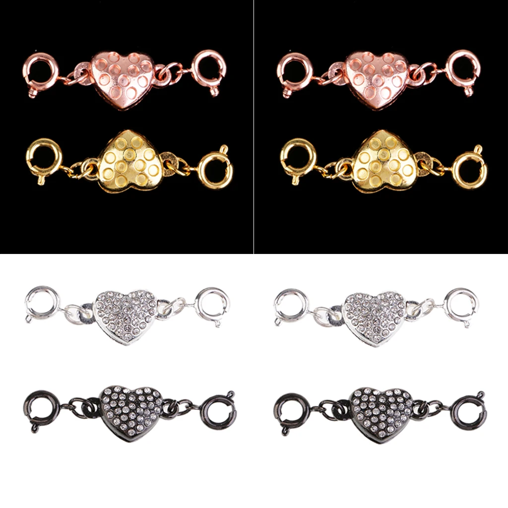 8 Sets Magnetic Connector Clasps for Jewelry Necklace Bracelet Rhinestone Heart Style Snap Clasp Ends Craft DIY Findings