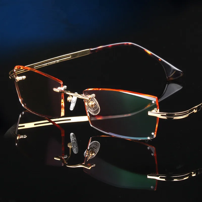 

Rimless Glasses Frame Prescription Glasses Men's Optical Titanium Frame Decoration Diamond Trimming Glasses Ultra Light Frame