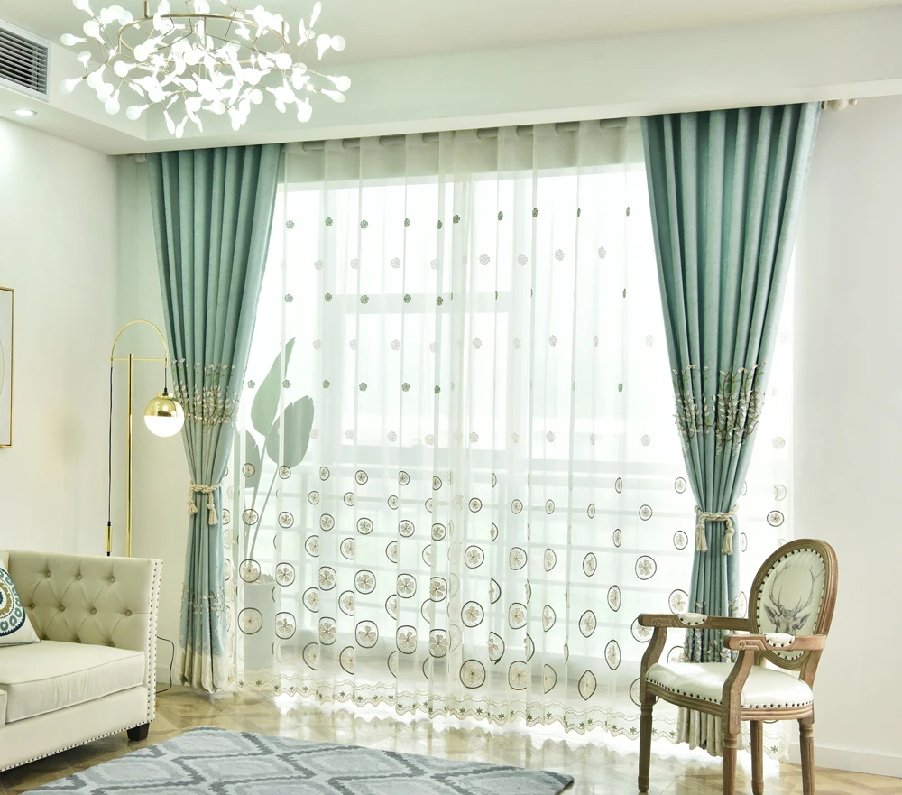 Lemon Slices Design Embroidered Cartoon Tulle Curtain for Kids Bedroom Window Screen Sheer Voile Curtain for Living room WP436D3