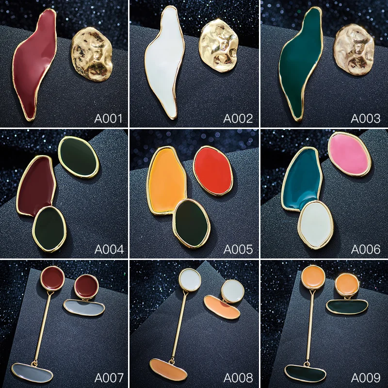 SHUANGR Винтаж разноцветной эмалью нерегулярные асимметричные, геометрической формы овальные круглые длинные серьги со шпилькой, для Для женщин девушки ювелирные изделия для подарков