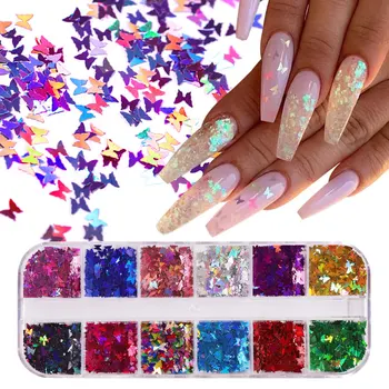 

1 Box Nail Art Decorations Holographic Butterfly Shape Flakes Nail art Glitter Laser 3D Silver Gold Sequins Polish Manicure SY49