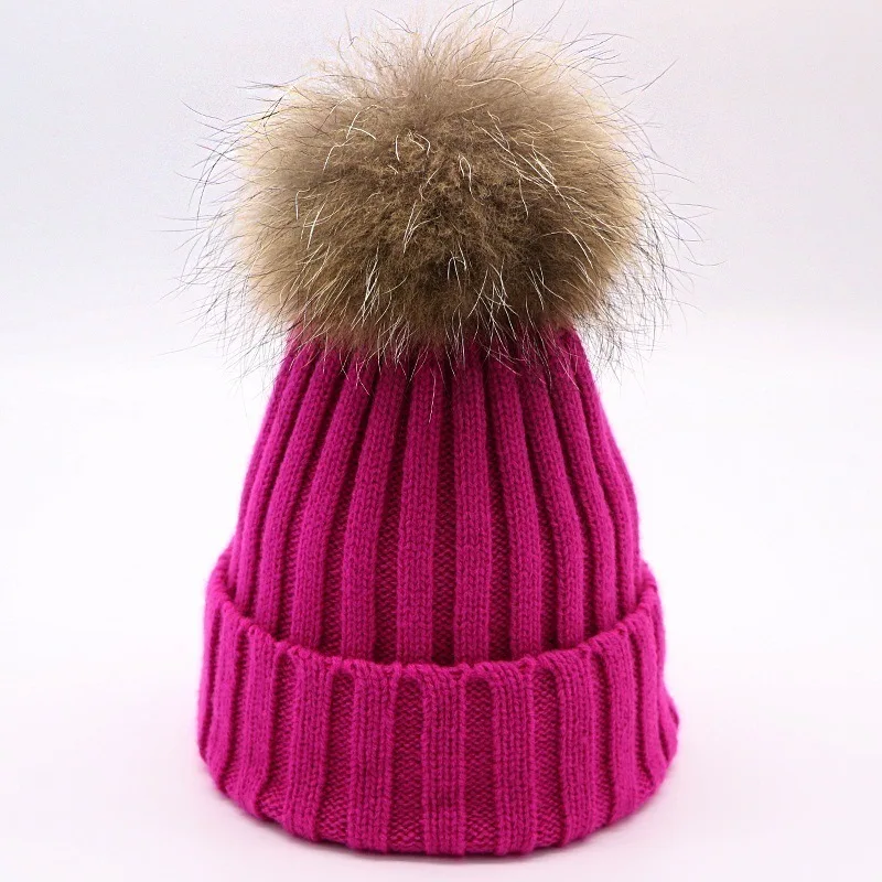 

Hat Autumn & Winter Korean-style Fox Fur Ball Knitted Wool Cap Women's Versatile Warm Thick Candy-Colored qin zi mao