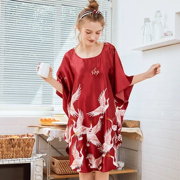 

2020 New Summer Women Sleepwear Silk Night Dress Nightwear Sleeping Dress Loose Sexy Nightgowns Nighty For Ladies Homewear