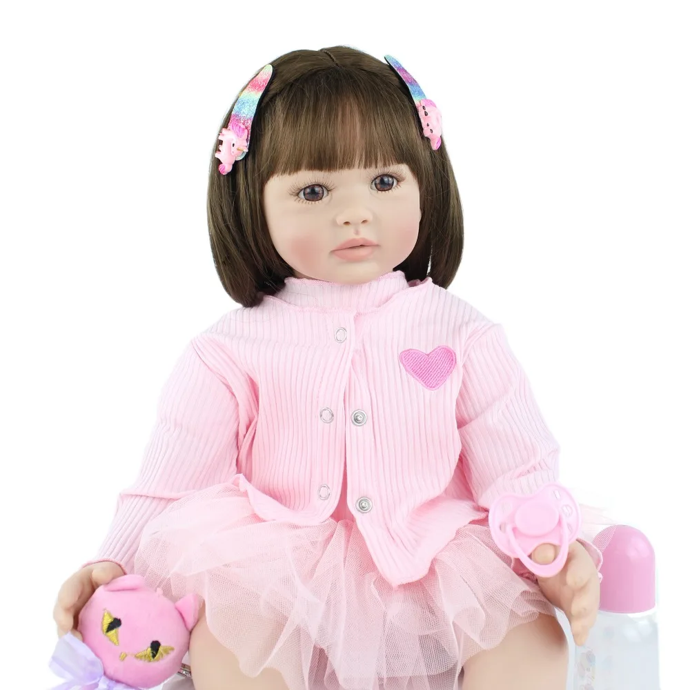 60 см силиконовые игрушки Reborn Baby Doll для девочек виниловое розовое платье для маленьких принцесс кукла подарок на день рождения игровой дом