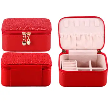 

PU Leather Earrings Organizers Home Mini Ring Storage Zipper Closure Portable Travel Removable Gift Jewelry Box Display Bedroom