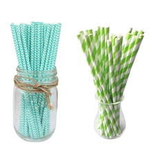 50x бумажные соломки для дней рождения свадьбы Baby Shower вечерние в полоску, голубое и зеленое озеро