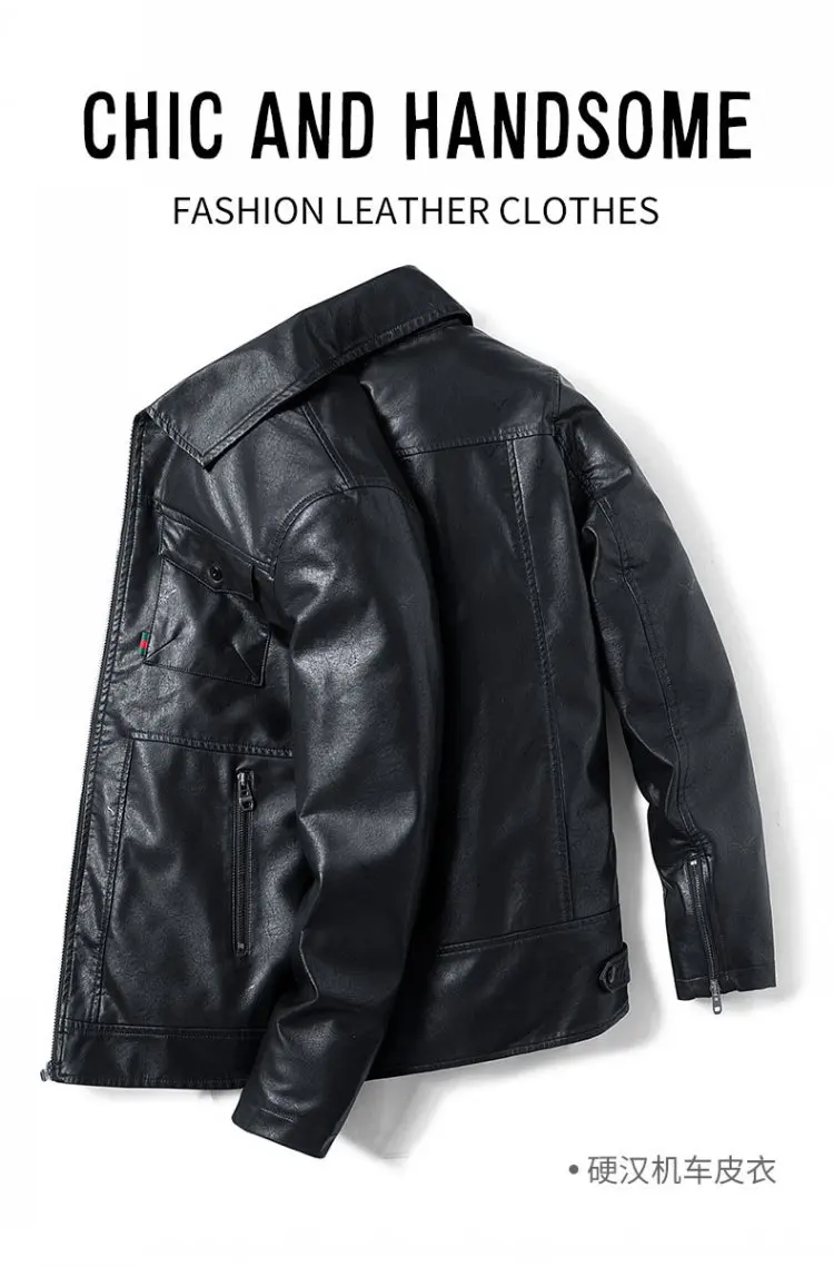 Autumn Thin MEN'S Coat Men Fashion Locomotive PU Leather Korean-style Casual Leather Jacket