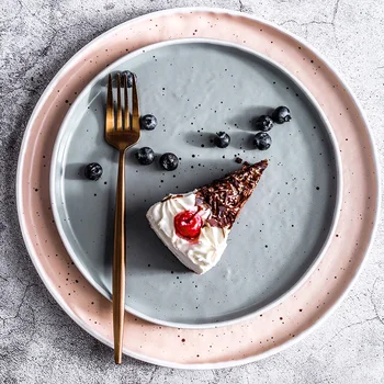 

ANTOWALL Nordic Style Ceramic Plate Two Color Tableware Dishes Home Steak Plate Breakfast Dinner Plate