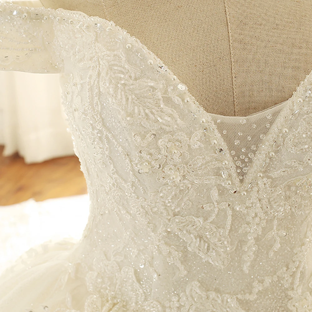 Свадебные платья принцессы Vestiti Da Sposa Милая Шея с коротким рукавом блестящие аппликации для свадебных платьев с бисером Trouwjurken