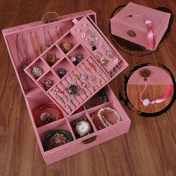 

Retro Style Multi-layer Function Jewelry Storage Box Jewelry Earrings Necklaces Rings Super Large Capacity Simple