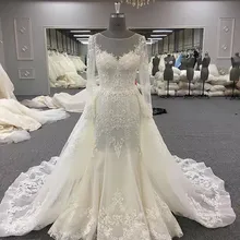 Robe De Mariee сексуальные кружевные свадебные платья русалки со съемной юбкой с длинными рукавами Аппликации кружевные со стразами платье невесты YW17