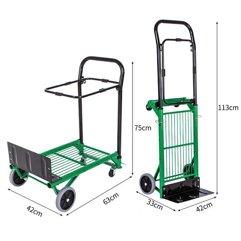 Flatbed trolley Folding portable pallet truck Load 90kg small trailer Garbage recycling trolley TPR big wheel