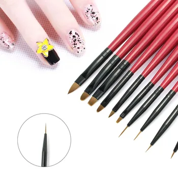 

10pcs/set UV Gel Polish Painting Drawing Pull Line DIY Salon Red Wood Handle Soft Nylon Gradient Nail Pen Brushes Manicure Tools