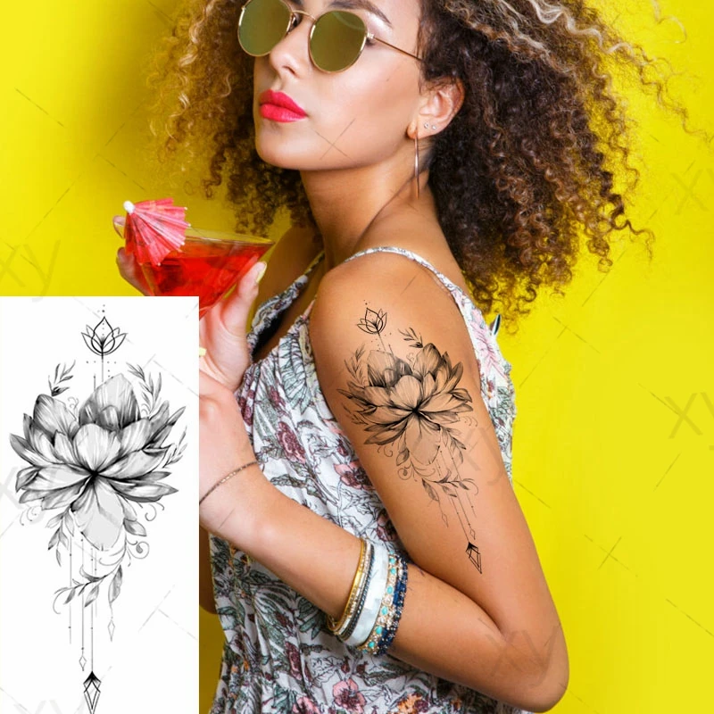 

Пикантные цветок лотоса татуировки Временные женская рука взрослого человека стикер татуировки Водонепроницаемый поддельные Розы Цветочный Bloosom средства ухода за кожей ног арт тату