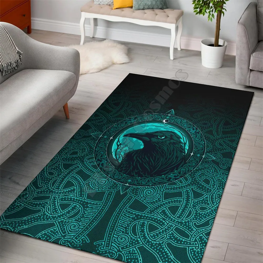 

Viking Style Area Rug Ethnic Odin Raven Cyan 3D Printed Rugs Mat Rugs Anti-slip Large Rug Carpet Home Decoration