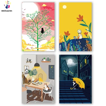 

DIY colorings pictures by numbers with colors Cat home illustration picture drawing painting by numbers framed Home