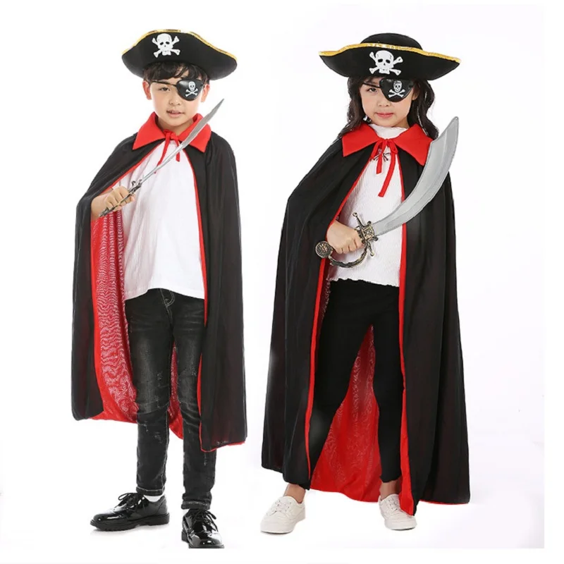 costume halloween Witch Black cloak Red vampire cape devil clothes for Women Men Kids party