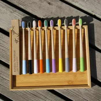 

Colorful Bamboo wooden Toothbrush Tapered Bamboo Handle Environmentally Soft Fibre Wood Toothbrushes for Adult Tooth Brush