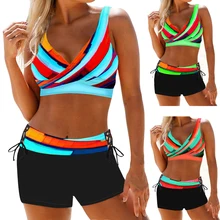 Biquíni 2021 novo plus size sexy listrado impressão maiô feminino banho push up bikini conjunto de natação wear para maiô