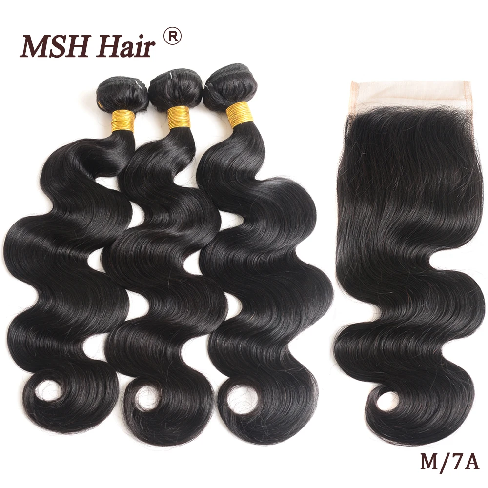 Online Mechones de cabello humano postizo brasileño de la onda del cuerpo del pelo de la MSH con 4*4 Cierre de encaje 130% densidad no Remy medio Ratio