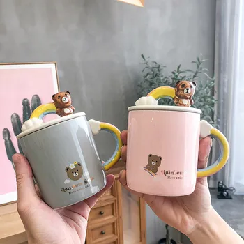 

Ceramic Mug Korean Version of the Rainbow Cartoon Bear Creative Ceramic Cup Handle Mug Male Female Couple Cute Student Gift Cup