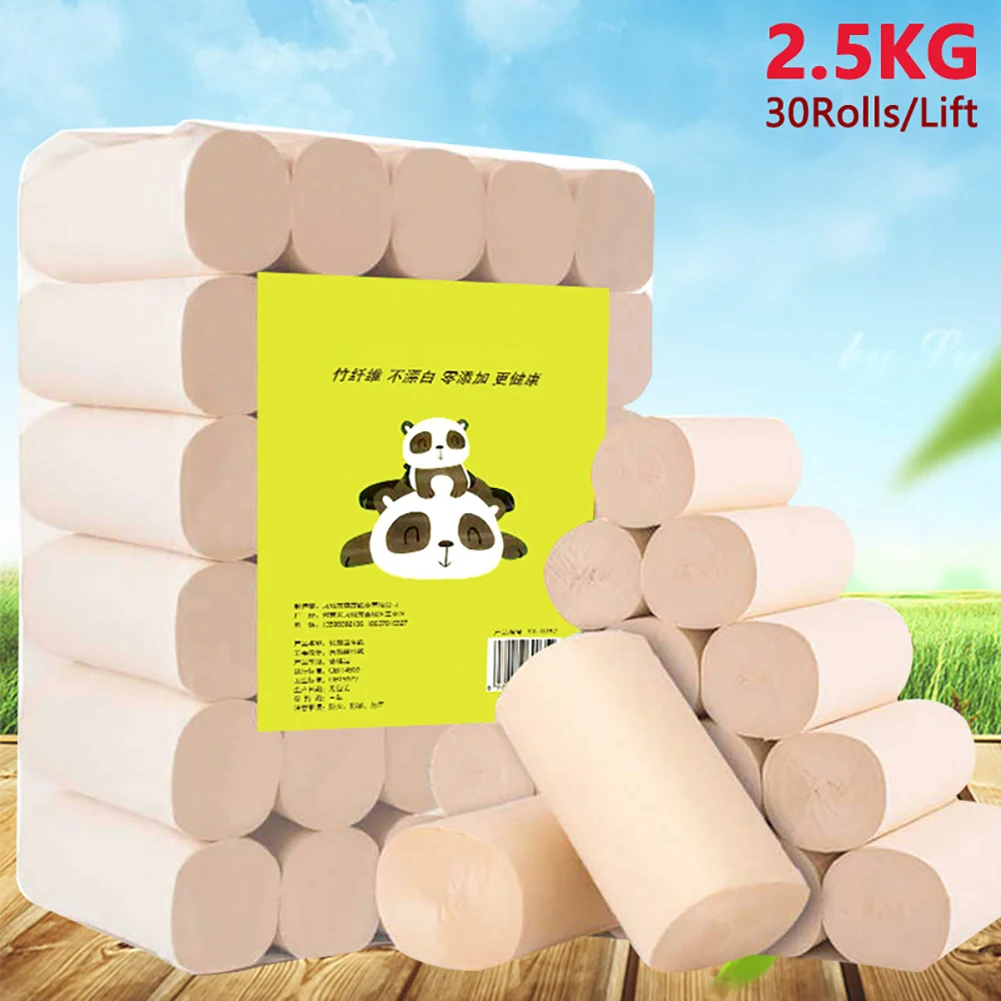 

30 rolls coreless paper natural bamboo pulp paper towel 4 layers thickened hotel toilet paper kitchen bathroom household napkin