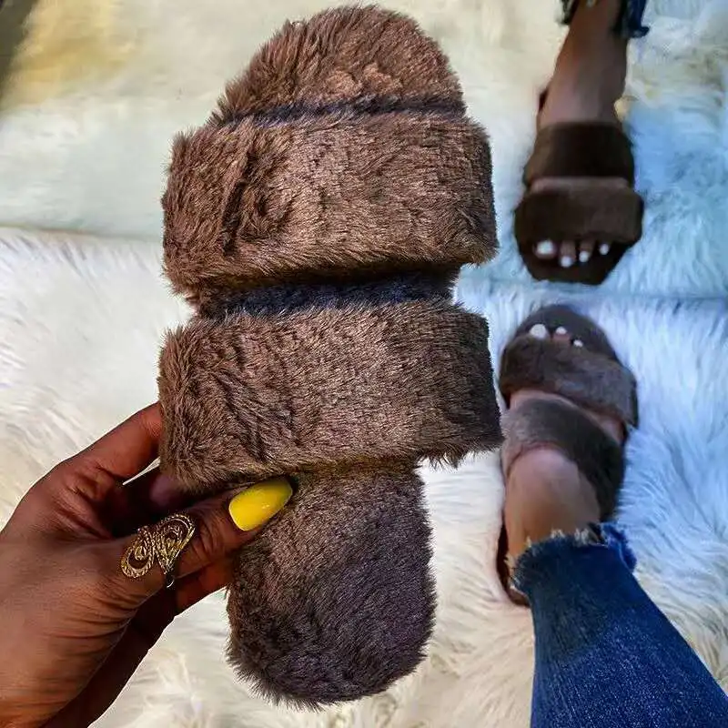 Faux Fur Warm House Slippers Women 2020 New Fashion Women's Winter Hedging Buckle Flat Home 35-43 | Обувь