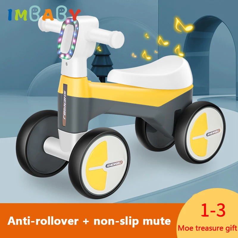 Baby Musical Balance Bike No Pedal Non-Slip 4 Wheel Cycle Riding Toy Infant Indoor Outdoor Learning Walker Push Scooter Kid Gift