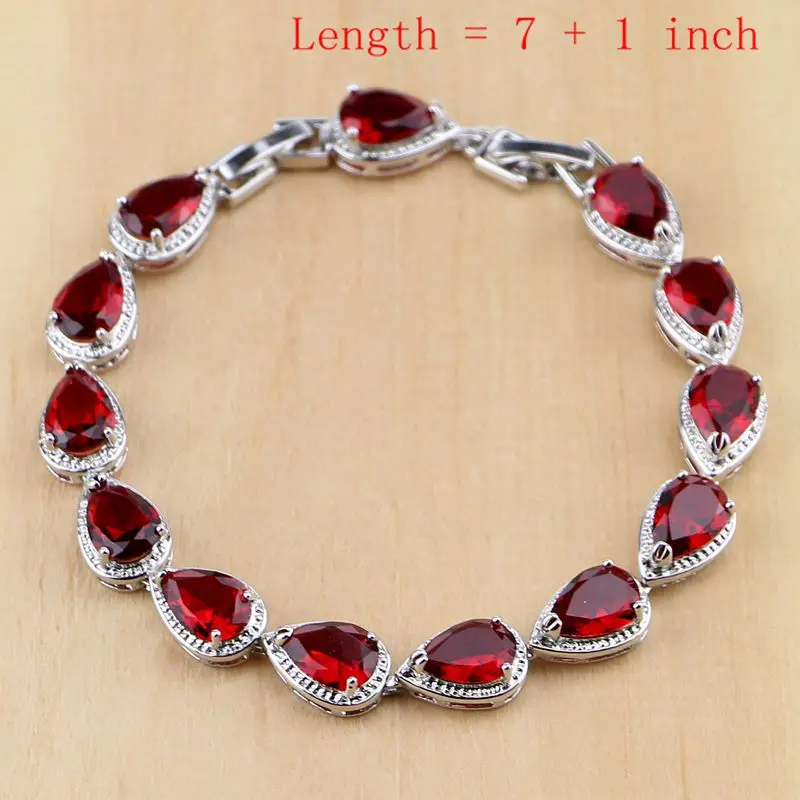 Silver Jewelry Set Jewelry Set Silver Jewelry Water Drop 925 Jewelry Red Ruby White Topaz Women Long Earrings/Pendant/Necklace/Rings/Bracelet