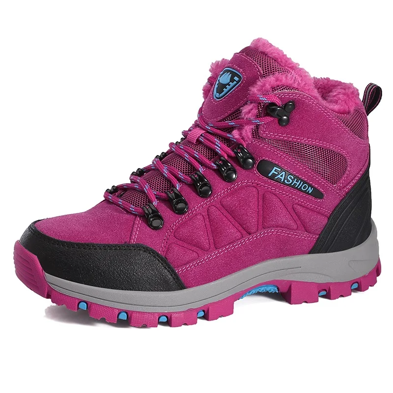 Fine Zero/зимние высокие женские походные водонепроницаемые Трекинговые ботинки; обувь для альпинизма; спортивная обувь на резиновой подошве; обувь из нубука для мужчин - Цвет: rose red