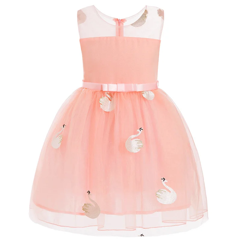 Кружевное платье для маленьких девочек; розовое и черное платье с вышивкой в виде лебедя; вечерние и свадебные платья принцессы для девочек; детские вечерние платья; 10, 12