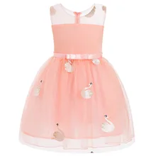 Кружевное платье для маленьких девочек; розовое и черное платье с вышивкой в виде лебедя; вечерние и свадебные платья принцессы для девочек; детские вечерние платья; 10, 12