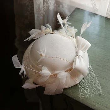 

2019 French Ladies Elegant Dress Fascinator Hat Black Ivory SIlk Butterfly Bow Wedding Bride Headdress Cocktail Party Headpiece