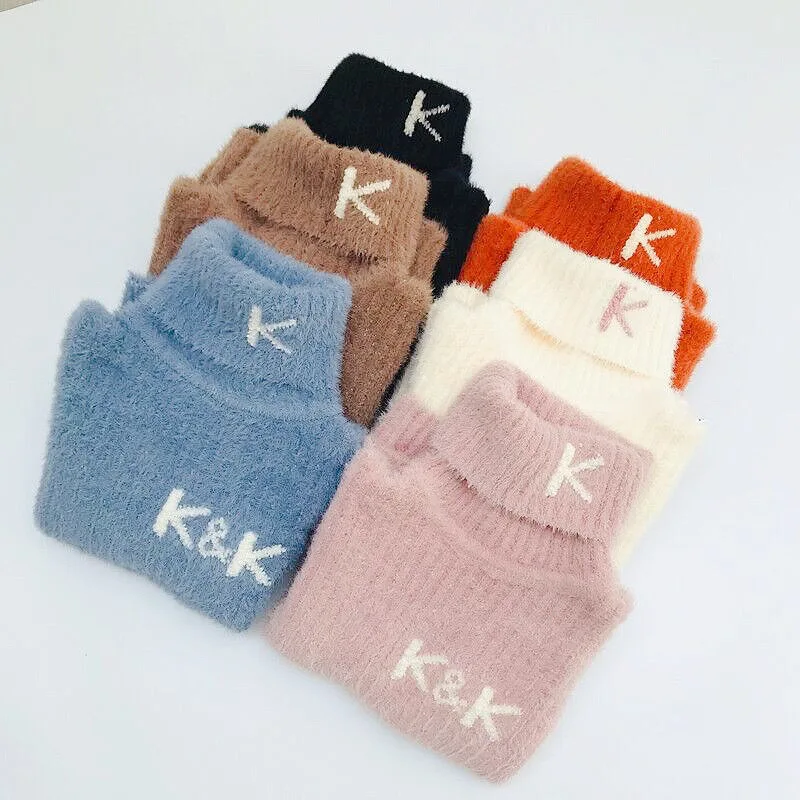 

Kids' Sweater Winter plus Velvet New Style Mink Cashmere High Collar Pullover GIRL'S Sweater Middle And Large BOY'S Knit Low Wai