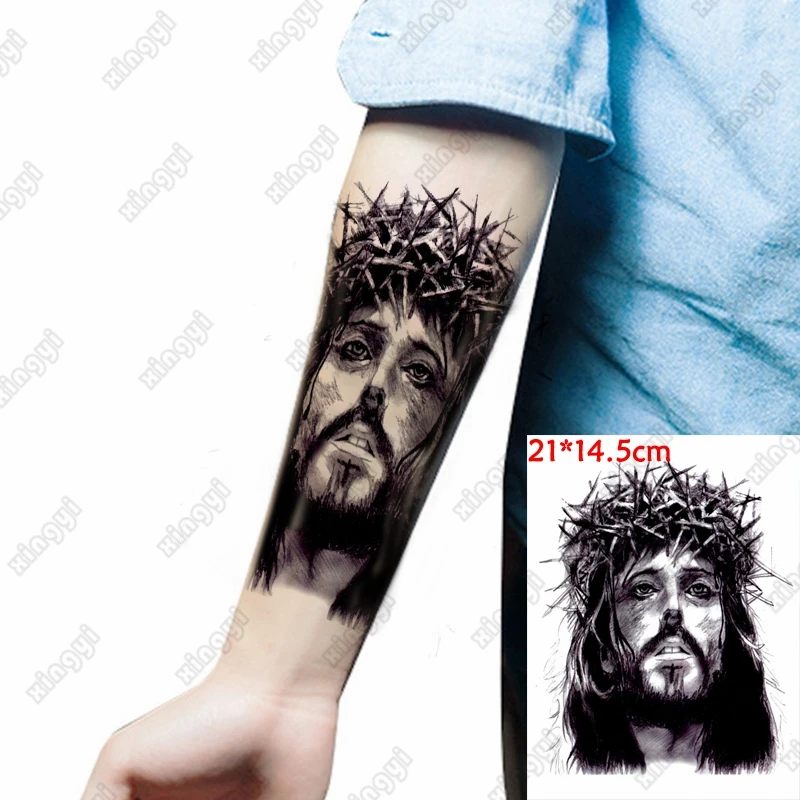 Waterproof Temporary Tattoo Stickers Jesus Flash Tattoos Angel Wing Cross Body Art Arm Fake Sleeve Prinker Tatuajes Men Women