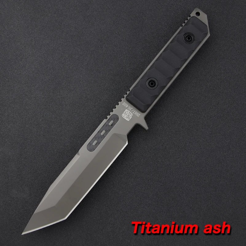 LENGREN 9cr18mov Steel outdoor Heavy knife 8MM thick Sharp Self Defense Hunting Knife Camping Survival Knife army knife - Цвет: Titanium ash