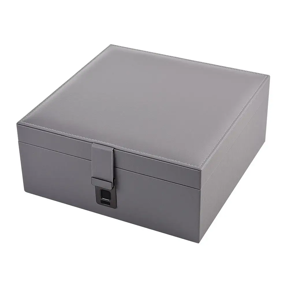PU Leather Jewelry Storage Box Fingerprint Unlock Watch Necklace Bracelet Display Tray Organizer Large Capacity Storage Case