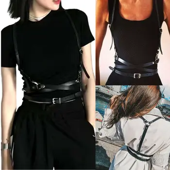 

Faux Leather Cage Vest Chest Sculpting Body Harness Strap Waist Belt Cincher
