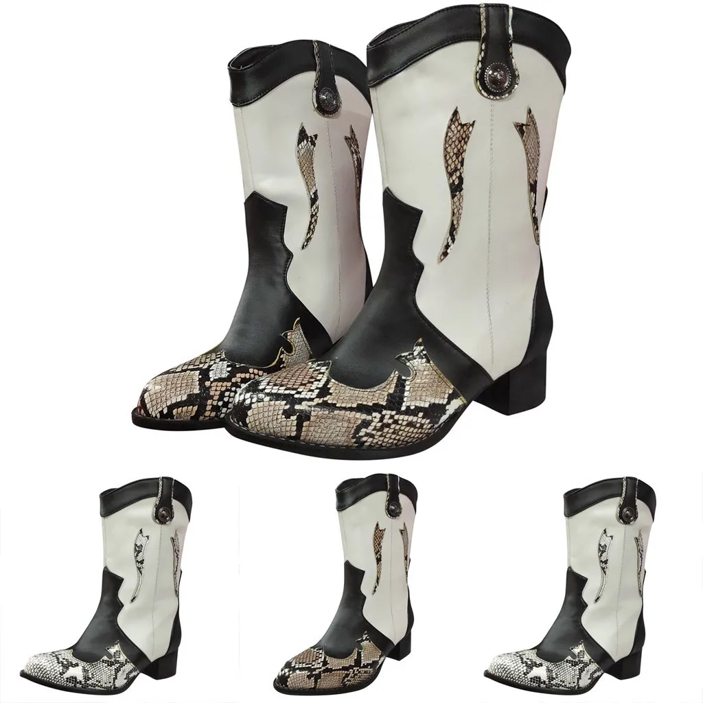 

Boots Women Fashion Mid-Tube Boot High Heeled Slip-On Square Heel Snake Pattern Shoes Boots Winter Casual Shopping Women Shoe