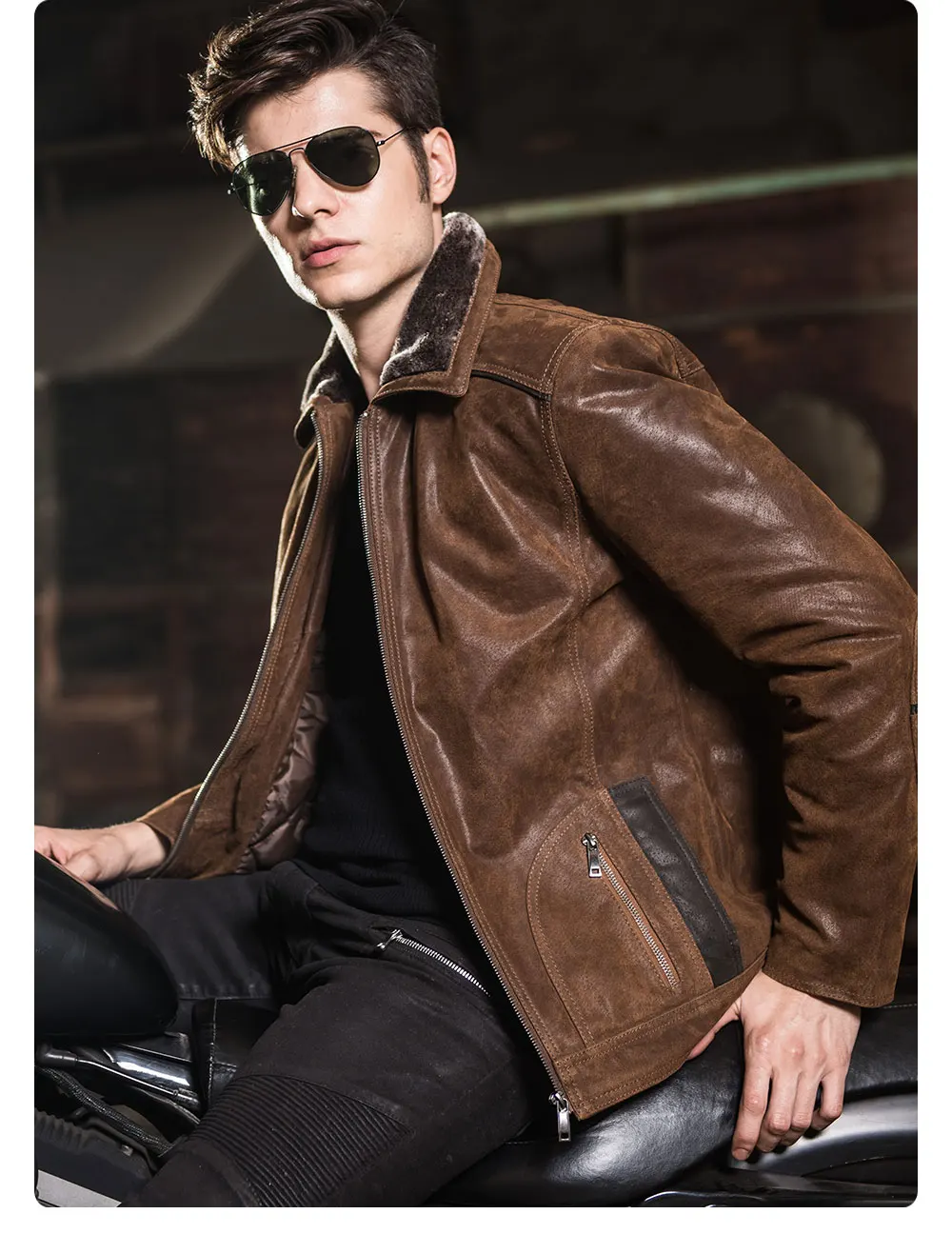 Kожаная куртка мужская кожаное пальто из свиной шкуры, теплая куртка из натуральной кожи, мотоциклетный жакет