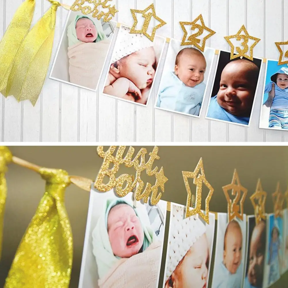 

1st Baby Birthday Party Glitter Star Monthly Photo Banner 1-12 Months Garland